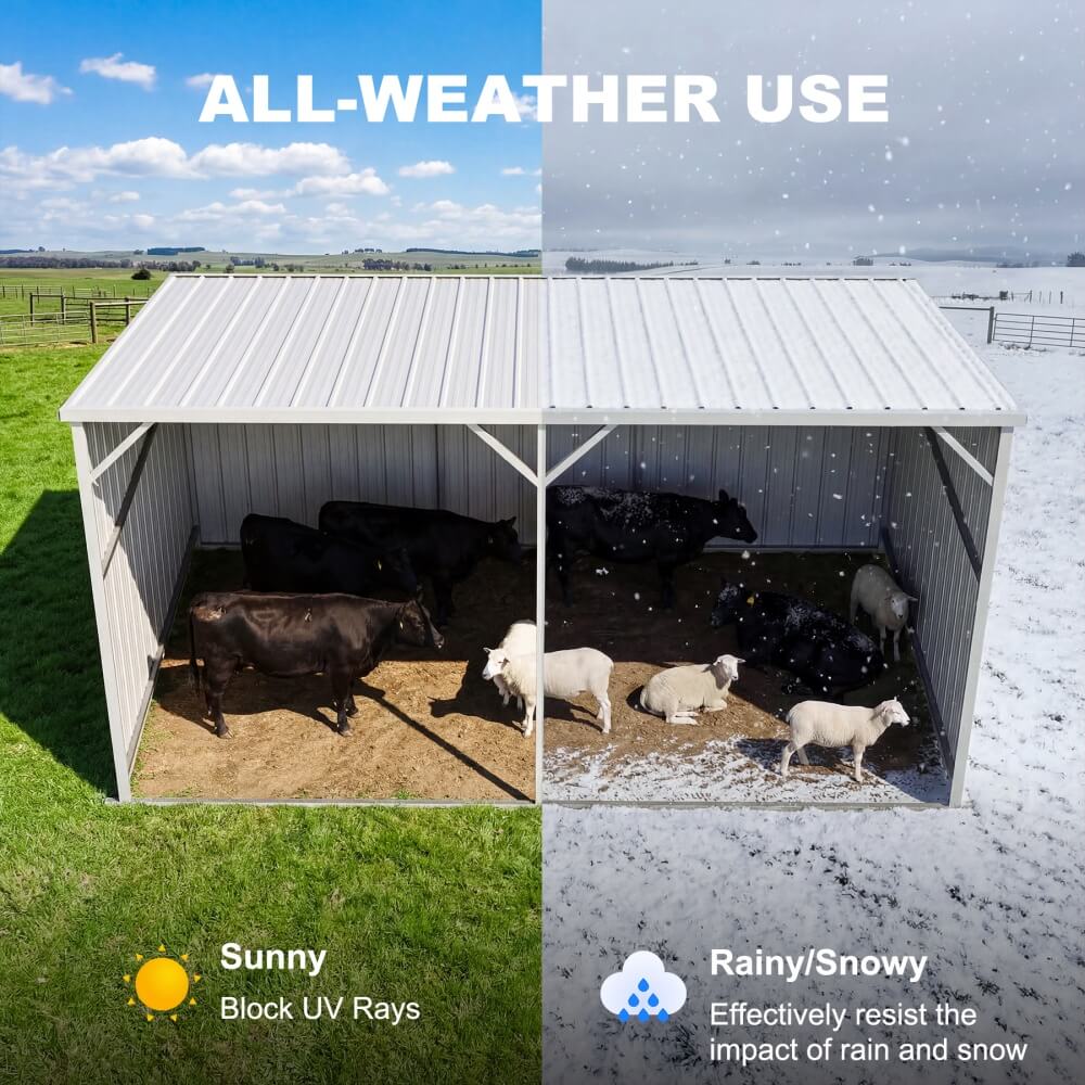 20'x12' Metal Livestock Shed for Horses & Farm Animals