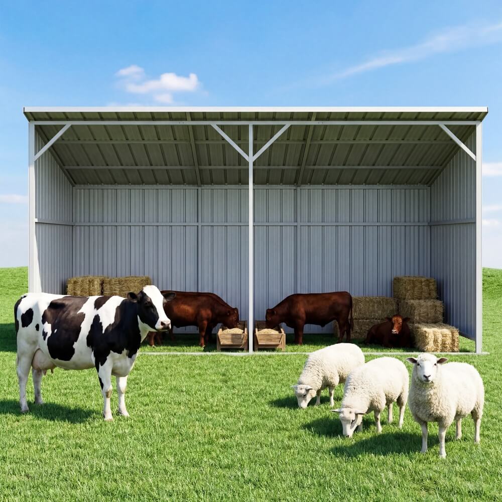 20'x12' Metal Livestock Shed for Horses & Farm Animals