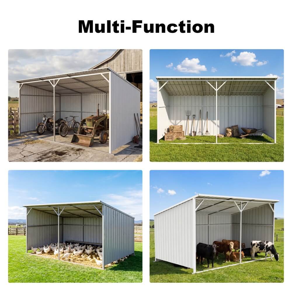 20'x12' Metal Livestock Shed for Horses & Farm Animals