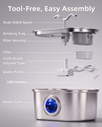 Stainless Steel Cat Water Fountain, 108oz-3.2L Pet Water Fountain For Cats Indoor, With Dual Spouts For Multiple Cats, Ultra-Quiet Automatic Dog Water Dispenser