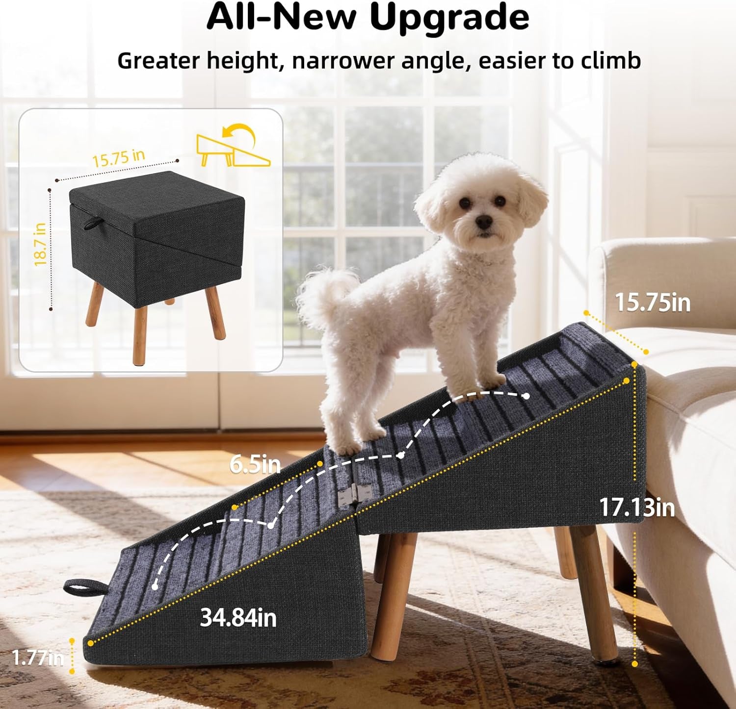 Dog Stairs for Couch 2 in 1 Foldable Pet Steps Ottoman Non Slip