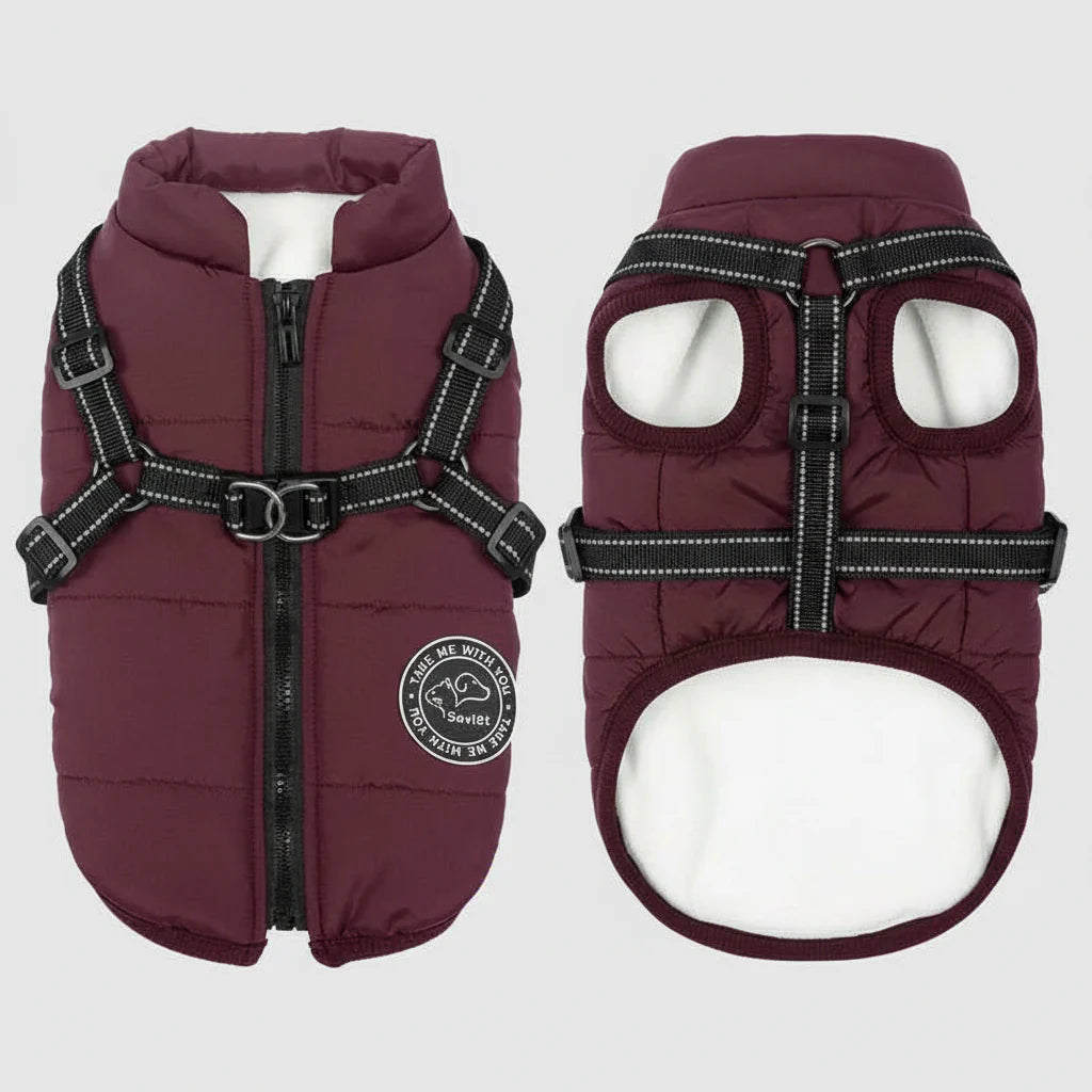 Waterproof Winter Dog Jacket Vest with Built-in Harness – Fleece Lined
