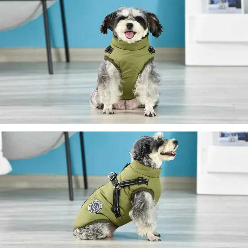 Waterproof Winter Dog Jacket Vest with Built-in Harness – Fleece Lined