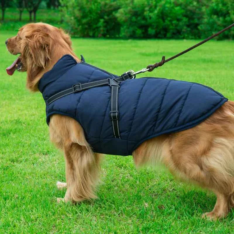 Waterproof Winter Dog Jacket Vest with Built-in Harness – Fleece Lined