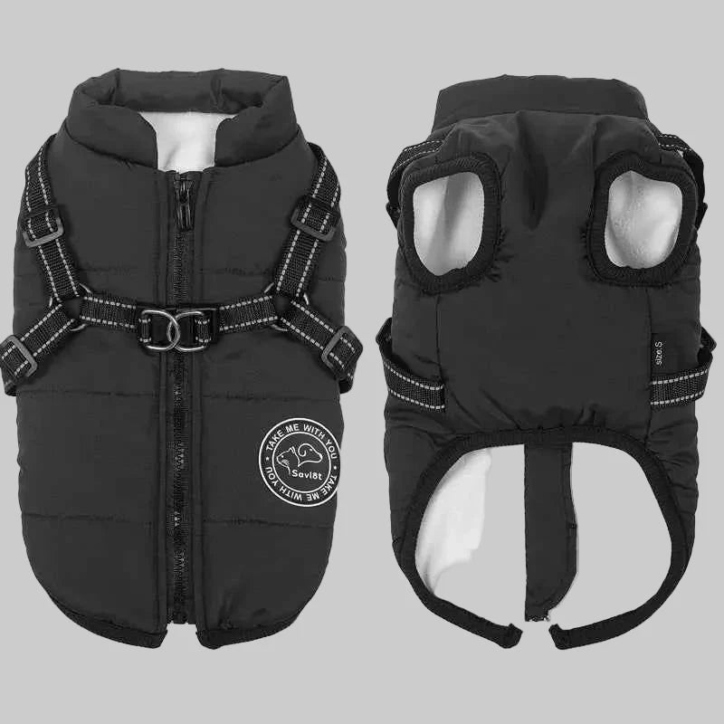 Waterproof Winter Dog Jacket Vest with Built-in Harness – Fleece Lined
