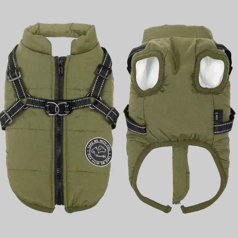 Waterproof Winter Dog Jacket Vest with Built-in Harness – Fleece Lined