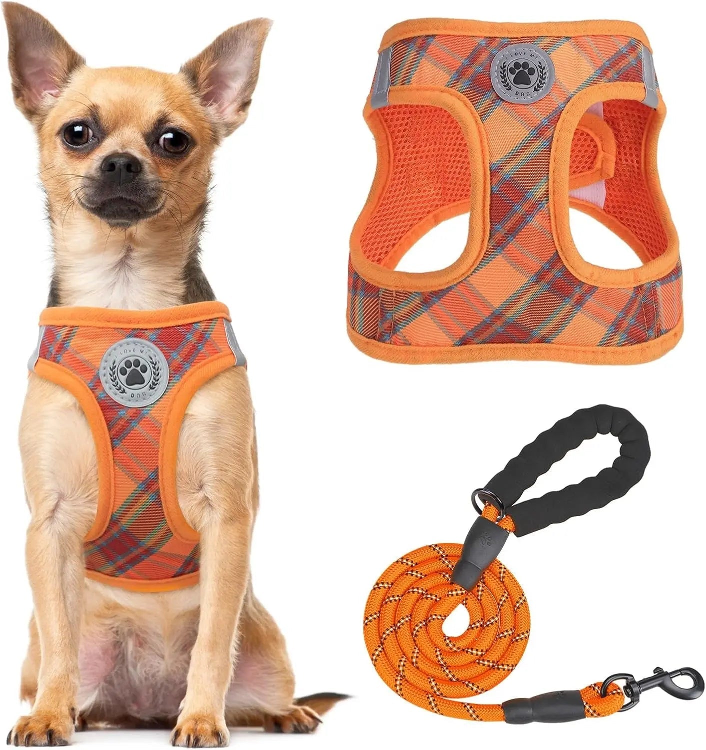 Step-In Dog Harness & Leash Set in Various Patterns – Reflective No Pull (XS- XL)
