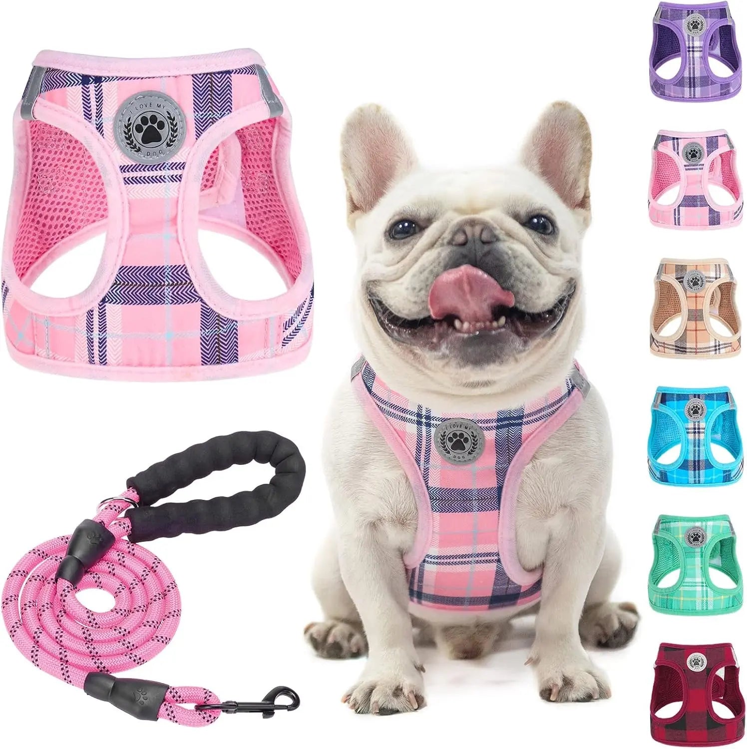 Step-In Dog Harness & Leash Set in Various Patterns – Reflective No Pull (XS- XL)