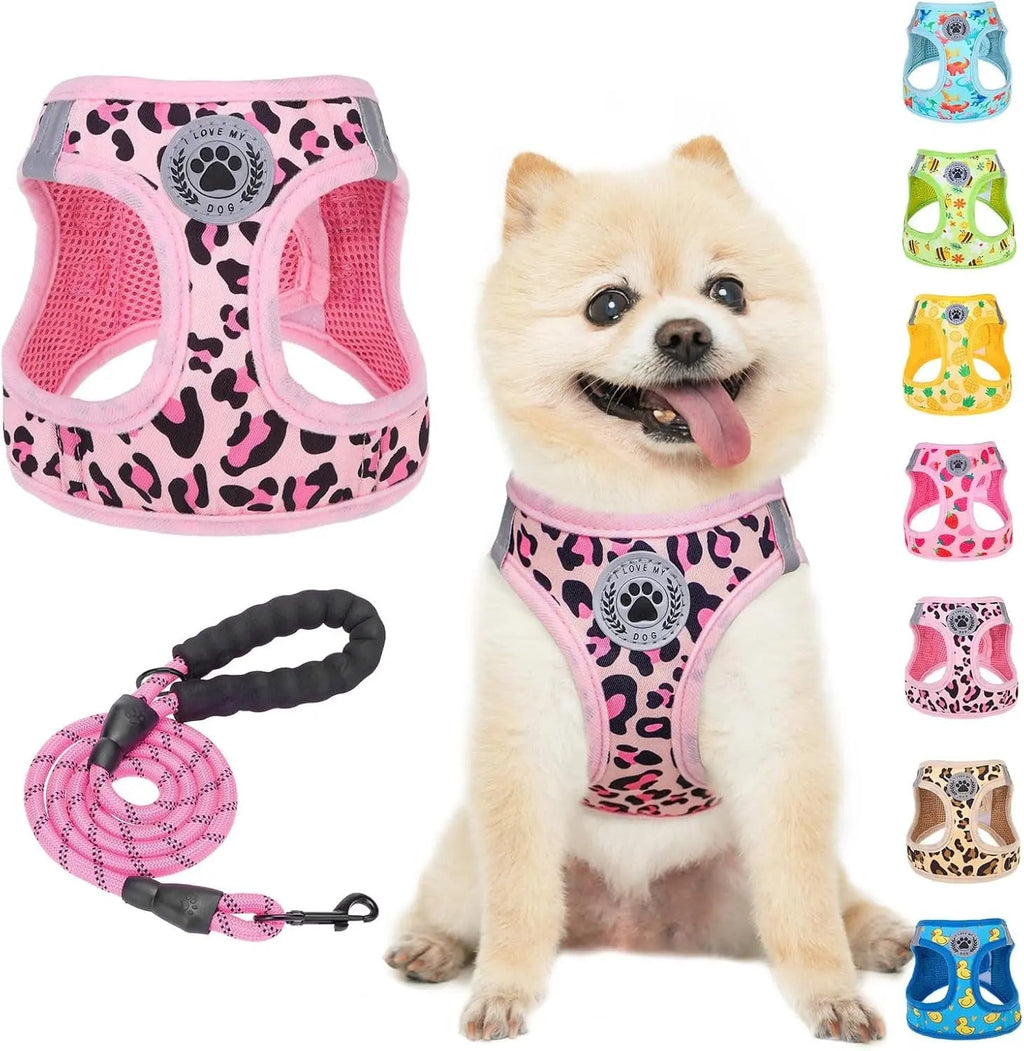 Step-In Dog Harness & Leash Set in Various Patterns – Reflective No Pull (XS- XL)