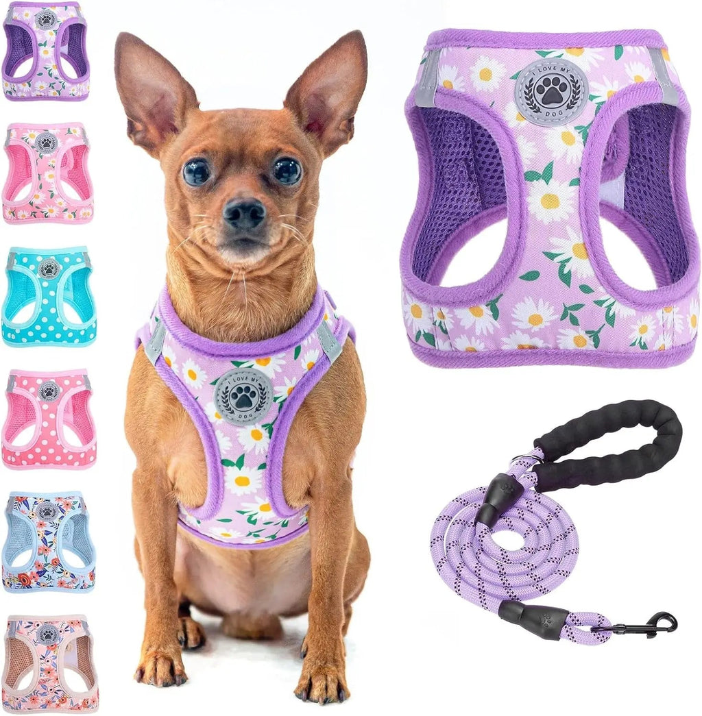 Step-In Dog Harness & Leash Set in Various Patterns – Reflective No Pull (XS- XL)