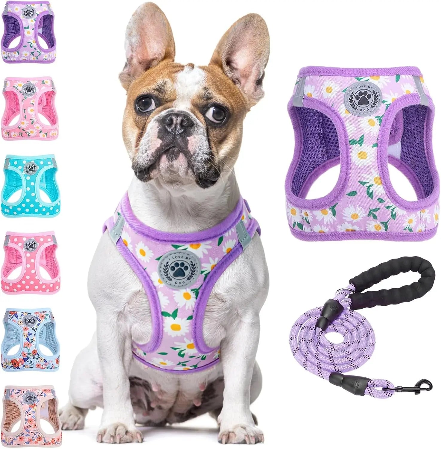 Step-In Dog Harness & Leash Set in Various Patterns – Reflective No Pull (XS- XL)