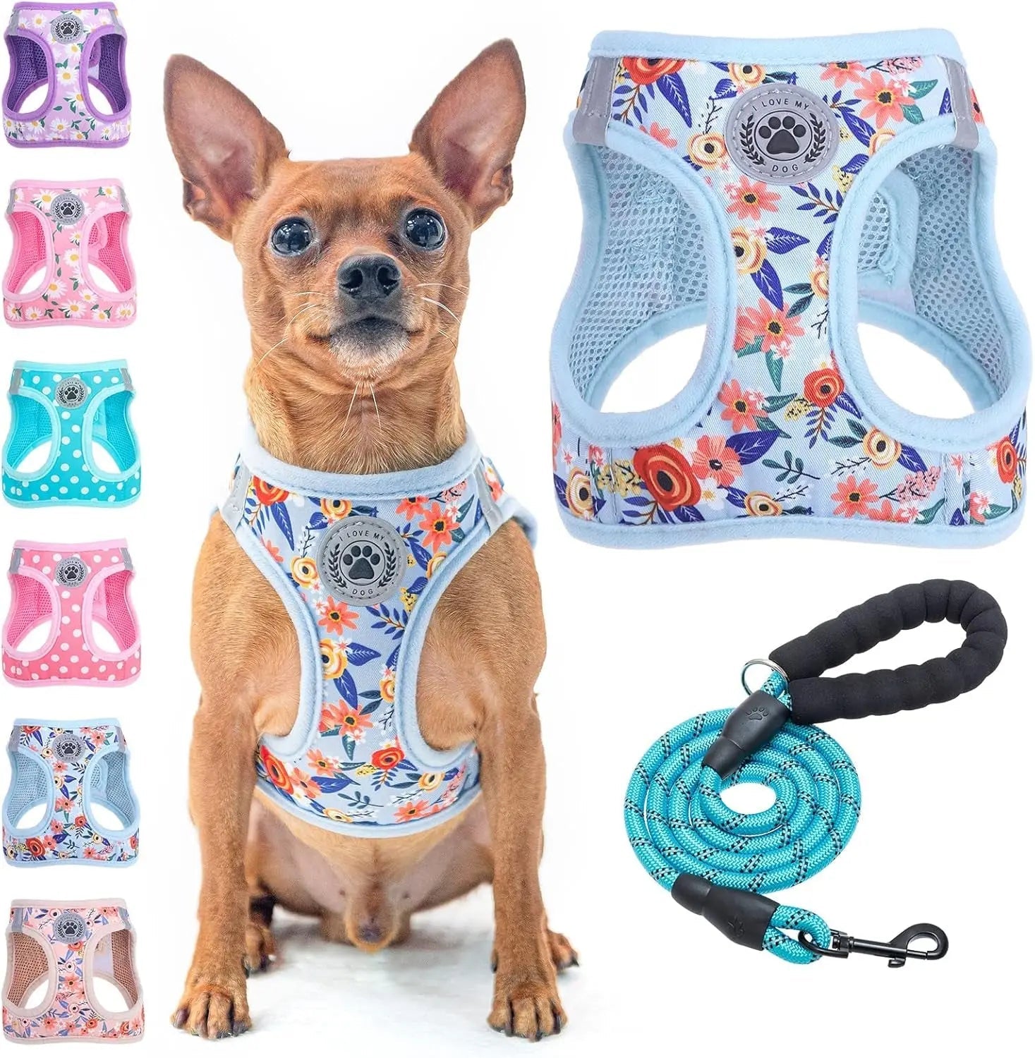 Step-In Dog Harness & Leash Set in Various Patterns – Reflective No Pull (XS- XL)