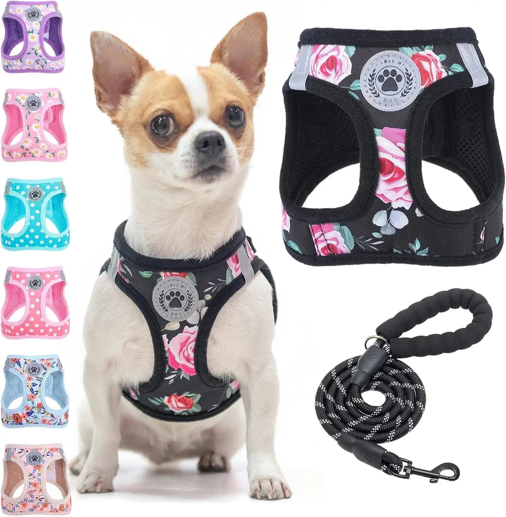 Step-In Dog Harness & Leash Set in Various Patterns – Reflective No Pull (XS- XL)