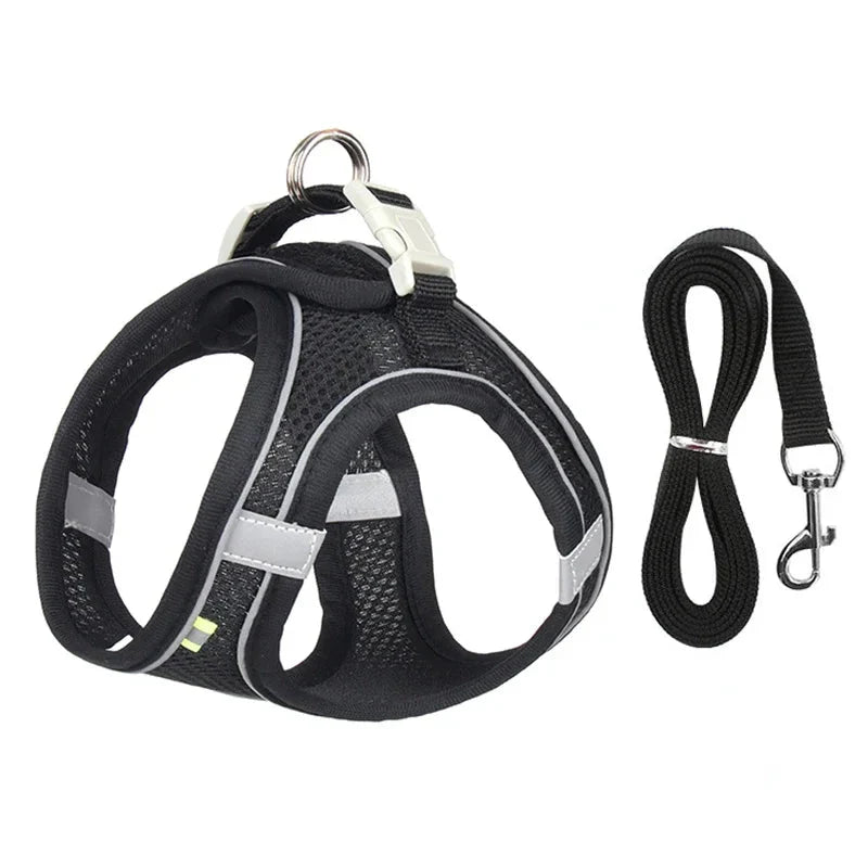 Adjustable Reflective Puppy Harness and Leash Set – Soft Breathable Vest for Small Dogs and Cats