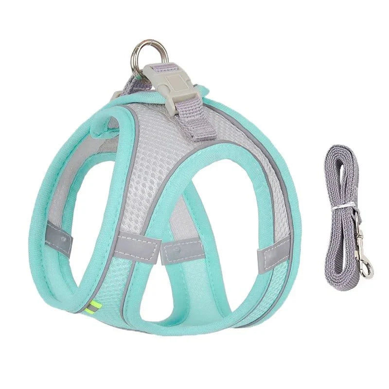 Adjustable Reflective Puppy Harness and Leash Set – Soft Breathable Vest for Small Dogs and Cats
