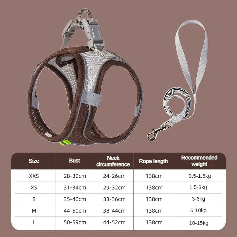 Adjustable Reflective Puppy Harness and Leash Set – Soft Breathable Vest for Small Dogs and Cats