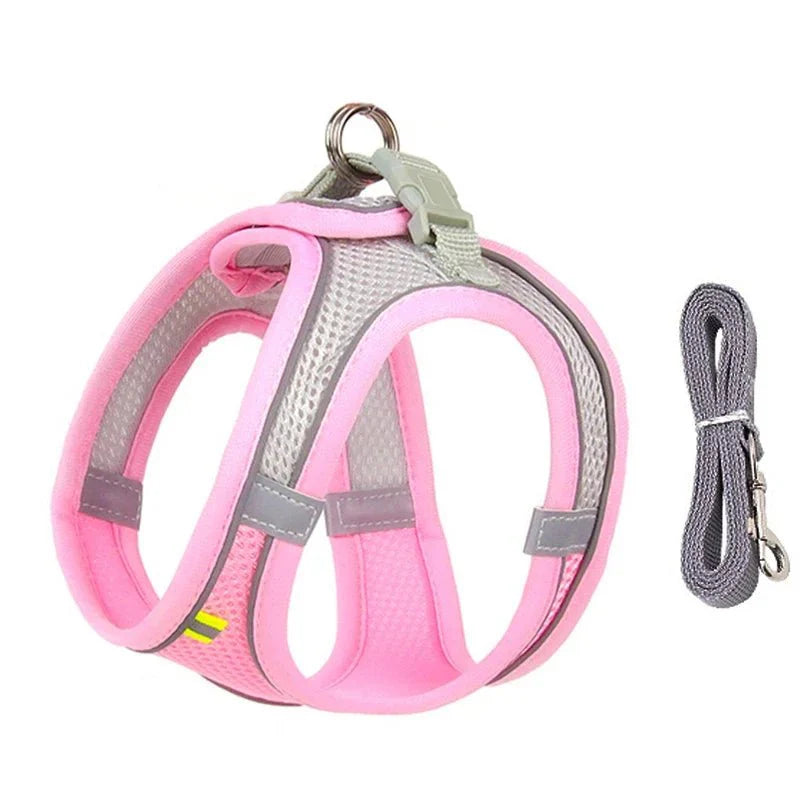 Adjustable Reflective Puppy Harness and Leash Set – Soft Breathable Vest for Small Dogs and Cats