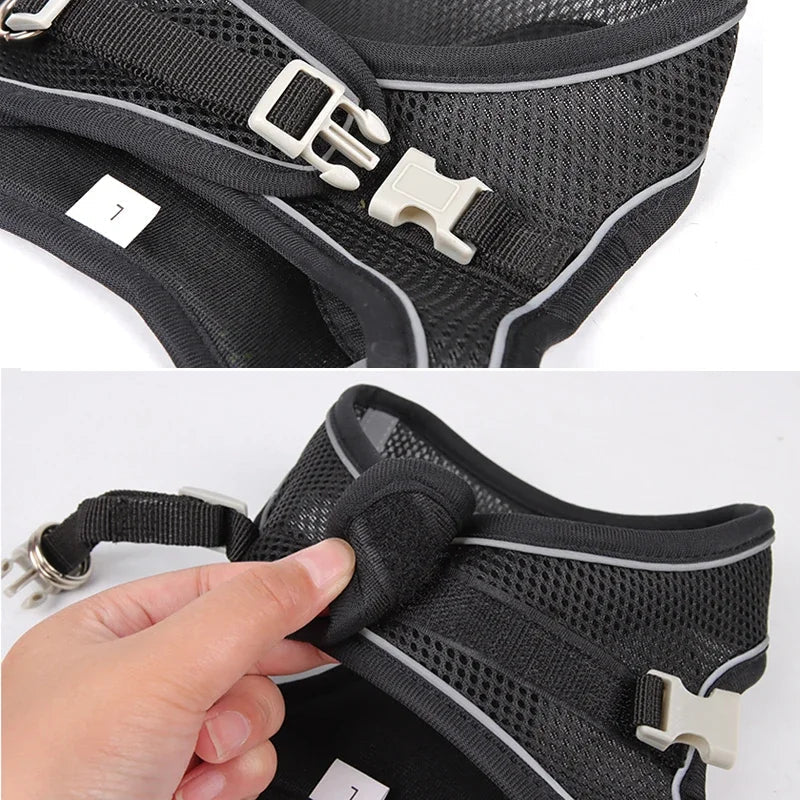 Adjustable Reflective Puppy Harness and Leash Set – Soft Breathable Vest for Small Dogs and Cats