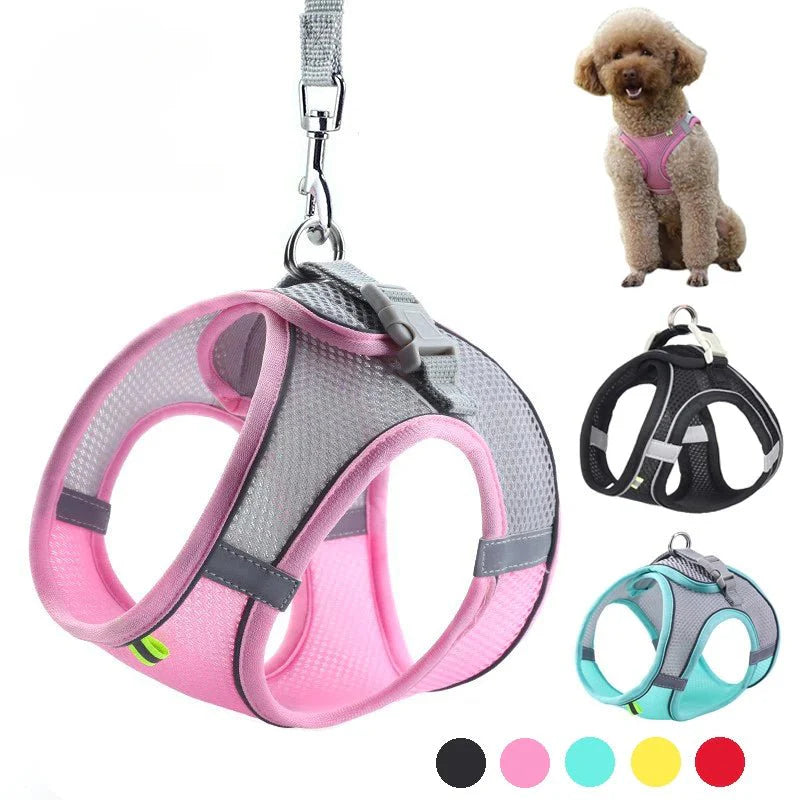 Adjustable Reflective Puppy Harness and Leash Set – Soft Breathable Vest for Small Dogs and Cats