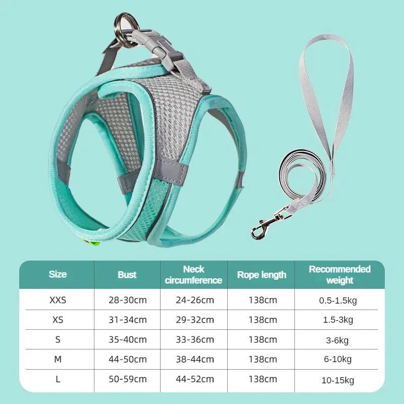Adjustable Reflective Puppy Harness and Leash Set – Soft Breathable Vest for Small Dogs and Cats