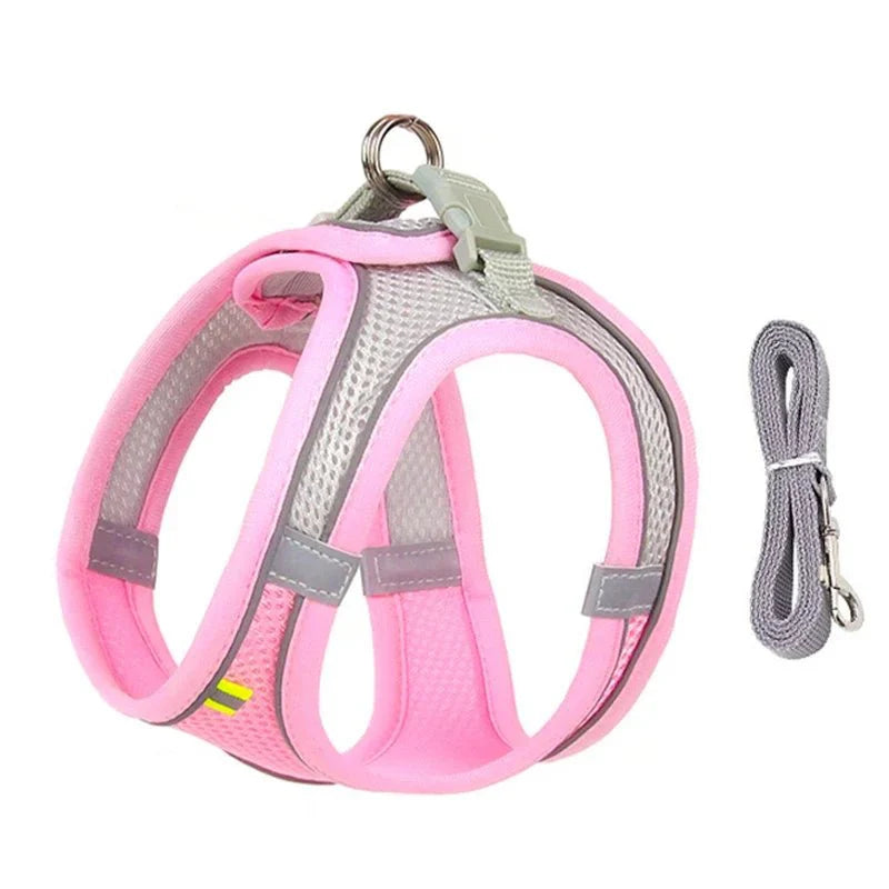 Adjustable Reflective Puppy Harness and Leash Set – Soft Breathable Vest for Small Dogs and Cats