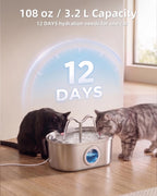 Stainless Steel Cat Water Fountain, 108oz-3.2L Pet Water Fountain For Cats Indoor, With Dual Spouts For Multiple Cats, Ultra-Quiet Automatic Dog Water Dispenser