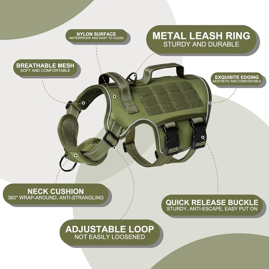 No Pull Tactical Dog Harness Heavy Duty Molle Vest for Medium to XLarge Dogs