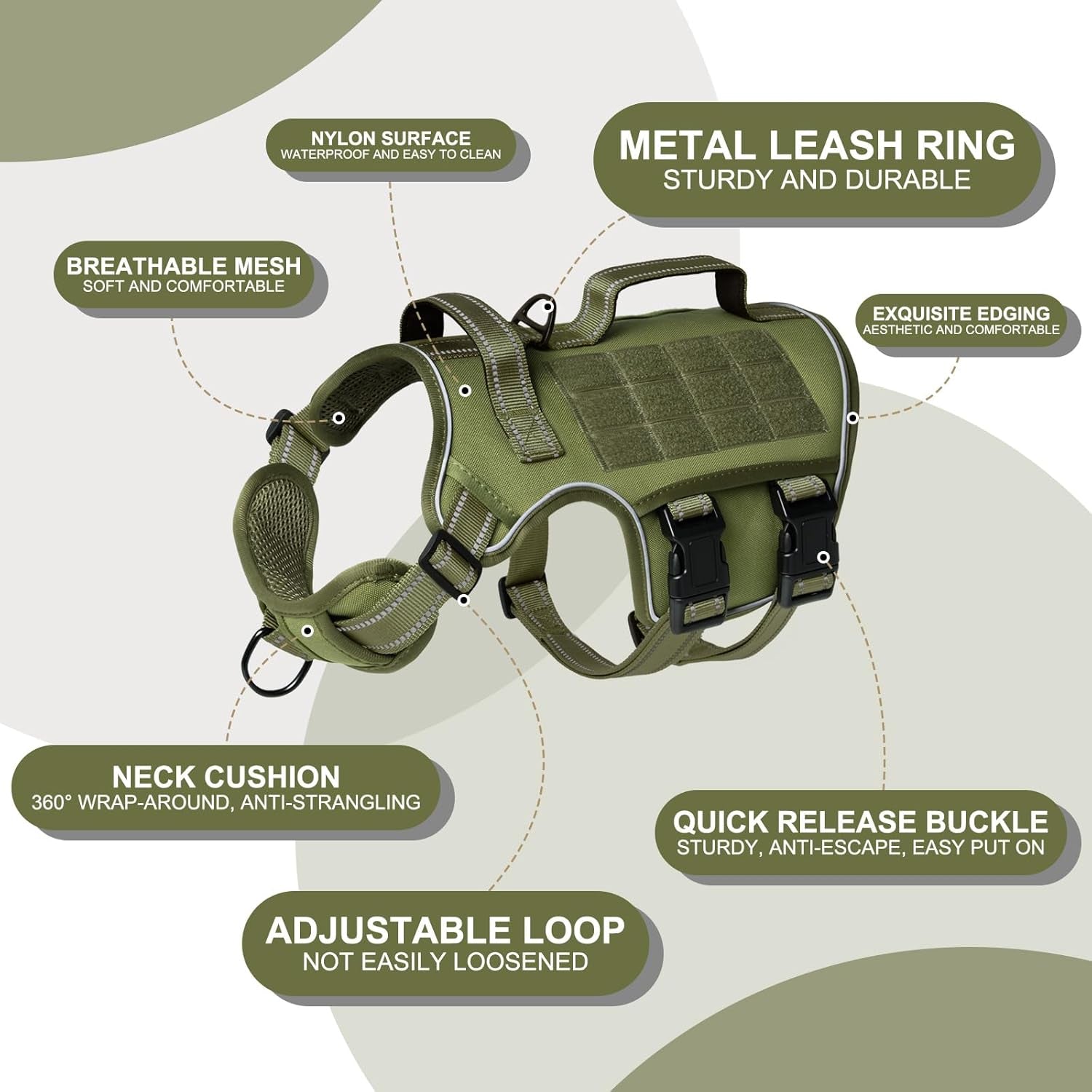No Pull Tactical Dog Harness Heavy Duty Molle Vest for Medium to XLarge Dogs