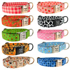 Boop Town Soft Cotton Dog Collar - Anti-Hair Matting & Durable Nylon Core - Quick Release Metal Buckle - Adjustable for Small Medium Large XL Dogs - Gold Tone Hardware